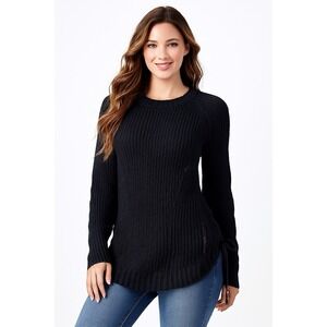 SO Women's L Black Knit Sweater Long Sleeve Cotton Blend Side Tie Detail